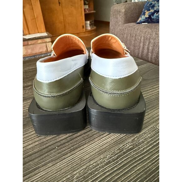 GANNI Light Blue, Hunter Green, and Crème Color Block Loafers Sz. 40 - Picture 7 of 10